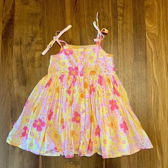 ESPRIT Summer Dress Girls 18 Months Floral Yellow Pink Smocked Flowers Toddler - Picture 2 of 7